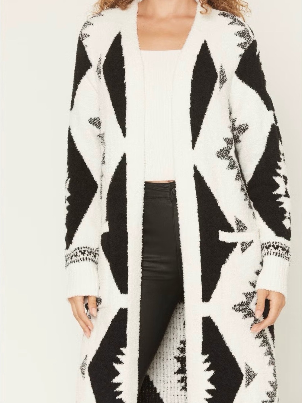 Black & White-Front Long Cardigan Sweater by Idyllwin fueled by Miranda Lambert - Picture 7 of 7